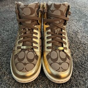 Coach Signature Brown and Gold Sneakers